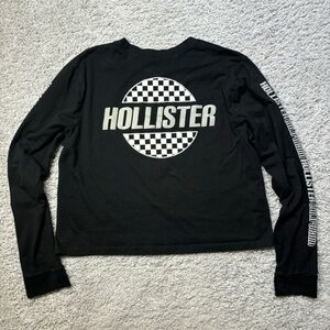 Hollister Shirt Womens Small Long Sleeve Crop Top Black White Check Casual